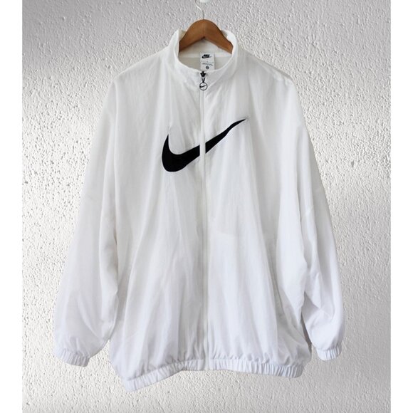 nwot NIKE Swoosh Sportswear Essential Woven Jacket in White/Black (Unisex L) - Picture 7 of 11